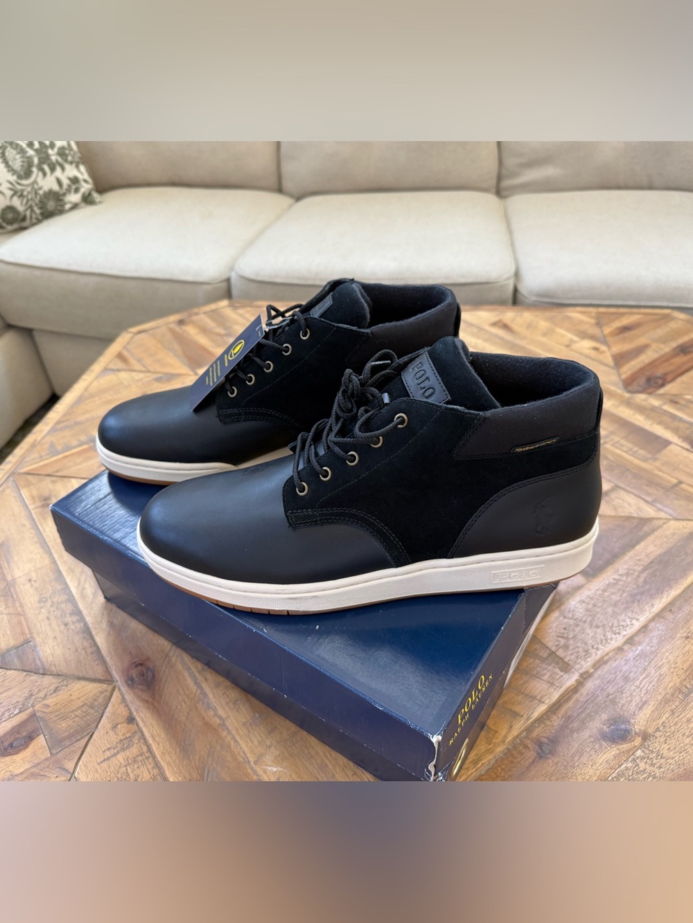 Polo by Ralph Lauren Black Leather & Suede Chukka Boots with Cream Sole